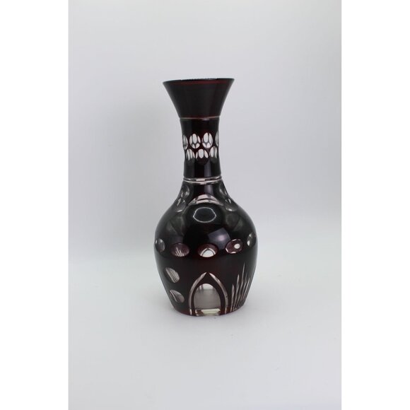 Ruby Cut-to-Clear Crystal Vase | Czech Bohemian Style | Vintage Glass - Picture 2 of 4